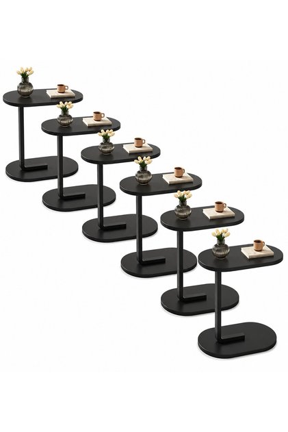 Modern Multi-Use C-Shaped Side Table with Elegant Wood Top and Stable Metal Frame, for Sofa, Bed, Living Room, Reading, Coffee – 55X38X78Cm, Base 38X28Cm