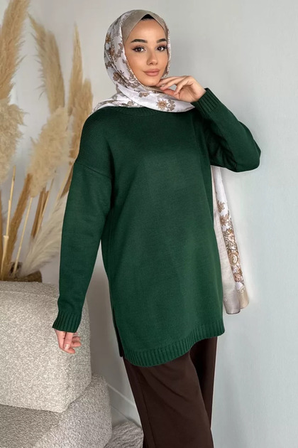 Gülseli Crew Neck Slit Hijab Knitwear Tunic
