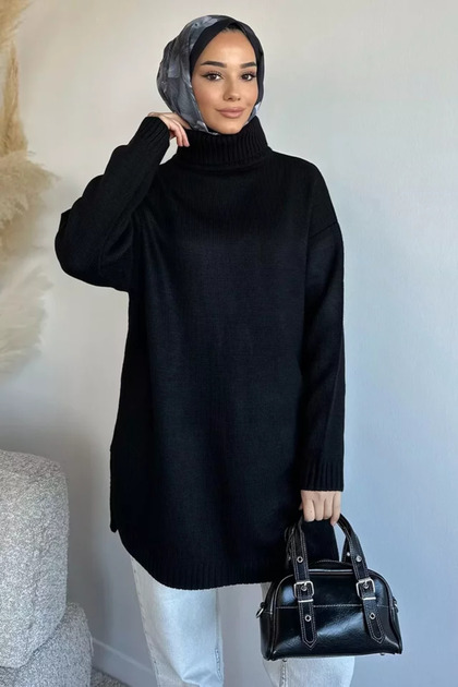 Gülseli Turtleneck Slit Hijab Knitwear Tunic