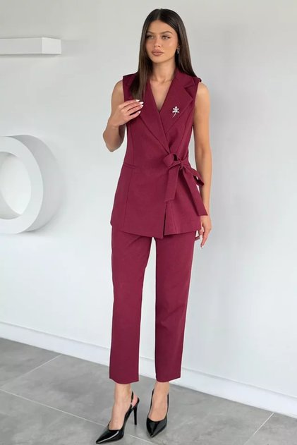 Women's Brooch Detailed Waist Elastic Vest and Trousers Two-Piece Set