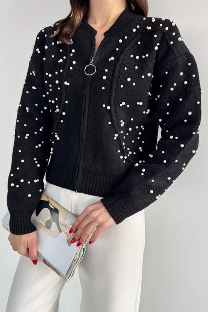 Modern Design Pearl Printed Zippered Women's Jacket Cardigan (Available in Sizes S-M-L)