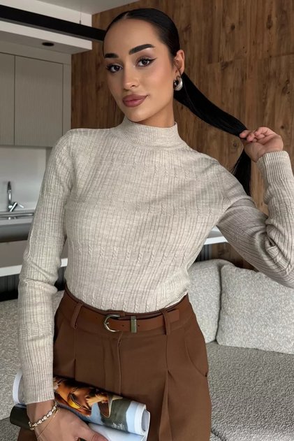 Women's Half Fisherman Patterned Lycra Knitwear Blouse