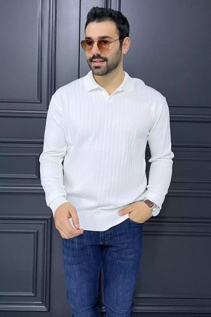 سترة تريكو بياقة بولو للرجال