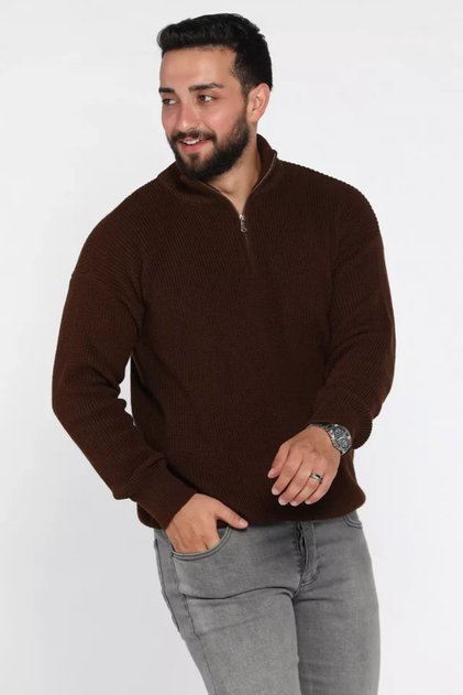 Mock Neck Half Zipper Men's Knitwear Sweater