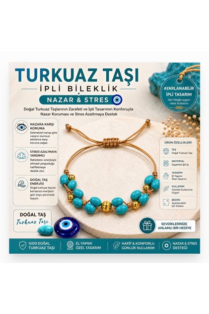 Turquoise Stone String Bracelet – Adjustable Design, Natural Stone Bracelet Suitable for Daily Wear