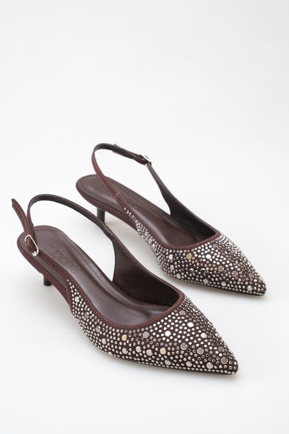 Women's 3 cm Heeled Siri Toe Stone Evening Dress Shoes