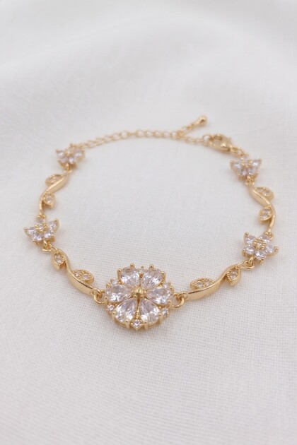 Flower Model Zircon Stone Gold Color Stainless Steel Women's Bracelet