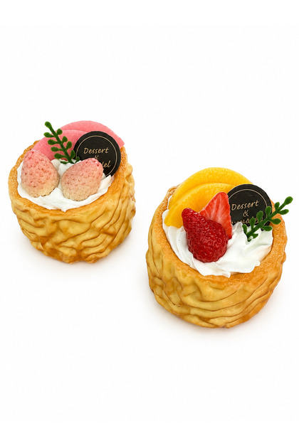 Çilekli ve Şeftalili Tart Buzdolabı Magneti - 3D Gerçek Görünümlü Yumuşak 2'li Dekoratif Buzdolabı Magneti