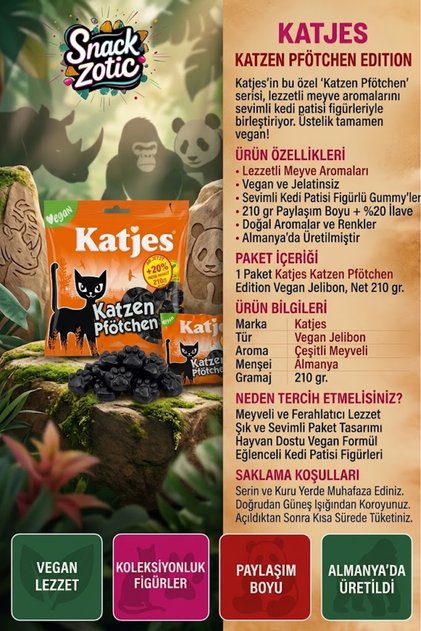 Katjes Katzen Pfötchen Vegan Licorice Flavored Cat Paw Gel Candy 210 g – 100% Halal