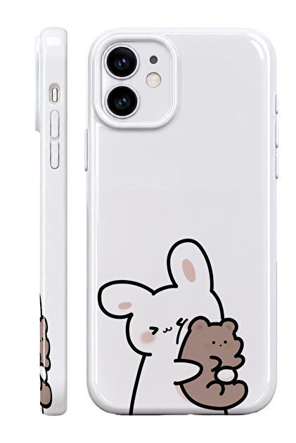 iPhone 11 Tavşan Protect Slim Parlak Tam Kaplayan Baskı Kamera Korumalı Telefon Kılıfı