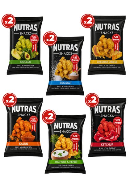 12'li Karma Cips Paketi 50 g x 12 – 6 Çeşit x 2 Adet, Kajun, Cheddar Cheese, Yoghurt & Herbs, Avocado, Ketchup, Sea Salt – Yüksek Proteinli, Katkısız ve Koruyucusuz