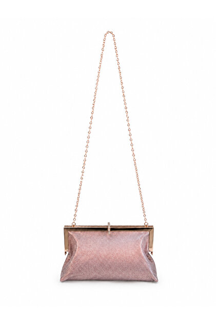 Roselle Patterned Glitter Clutch Evening Bag Powder