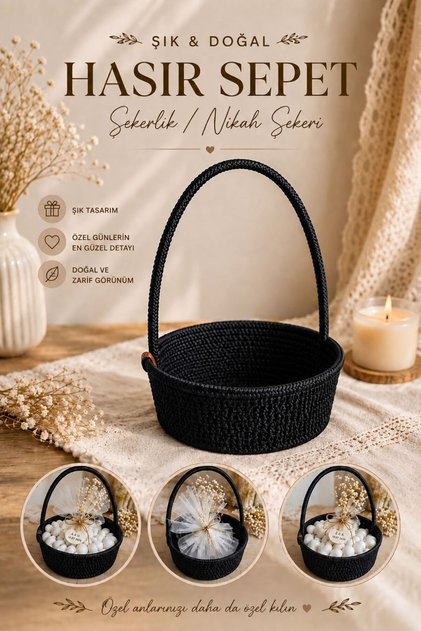 Wicked Jute Black Sugar Bowl, Henna, Wedding, Promise Basket, Handcrafted 15X7