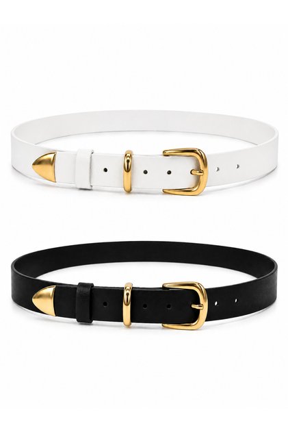 2-Piece 100% Genuine Leather Women's Belt – Gold Bridge & Gold End Detail, 3 cm Casual Stylish Design, 2 Pieces