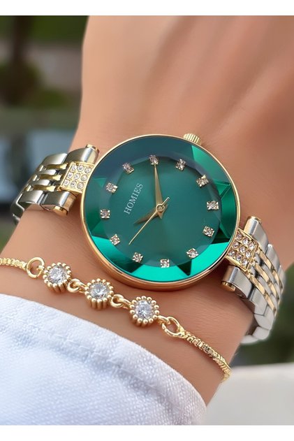 New Season Green Dial Women's Wristwatch - with Bracelet Gift