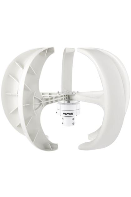 Turbină eoliană verticală, Putere maximă 600 W, 12 V, 5 pale din fibră de nailon, Diametru 90 cm, Energie verde portabilă, Alb