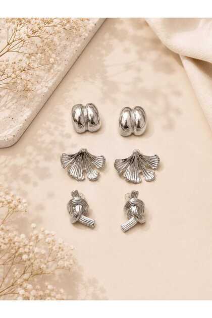 3-Piece Earring Set Silver & Yellow Color Stylish Design