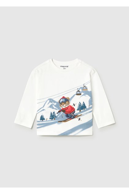 Baby Boy Ski Printed Cream Long Sleeve T-Shirt 2017