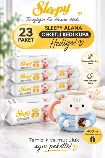 Sensitive Wet Wipes 90 X 23 Pack + Rosie Jacketed Cat Mug Gift