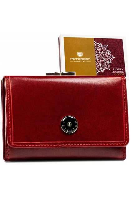 Portofel de damă elegant din piele naturală, cu protecție RFID pentru carduri.