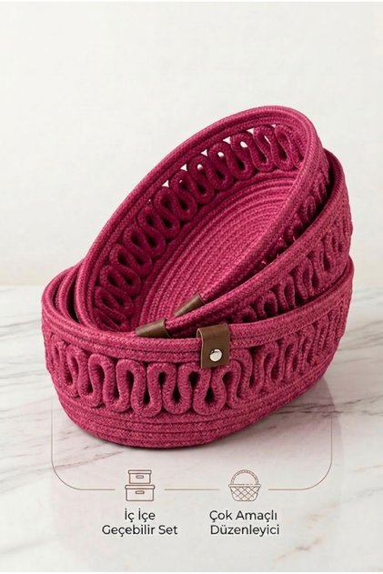 Velona Oval Set of 3 Rope Baskets Bathroom Organizer Decorative Organizer Handmade Basket Set