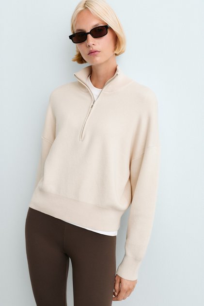 Cotton-blend half-zip knit jumper