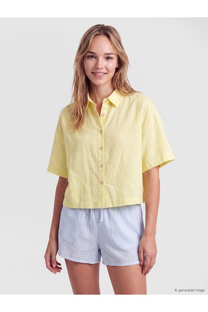 Lcw Dream Yellow Shirt Collar Women's Pajama Outfit