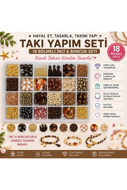Caramel Brown 24 Compartment Beads Jewelry Making Set – Brown, Cream & Gold Tones