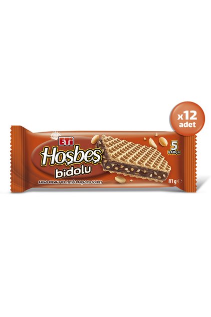 Hoşbeş Bidolu Kakao Kremalı Yer Fıstıklı Gofret 81 g x 12 Adet