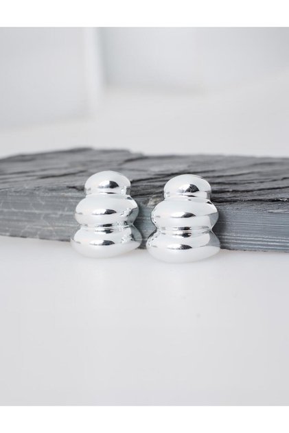 Silver Color Three Layer Curved Earrings