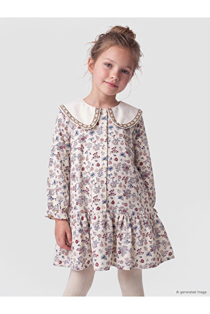 Pink Baby Collar Floral Girl's Dress