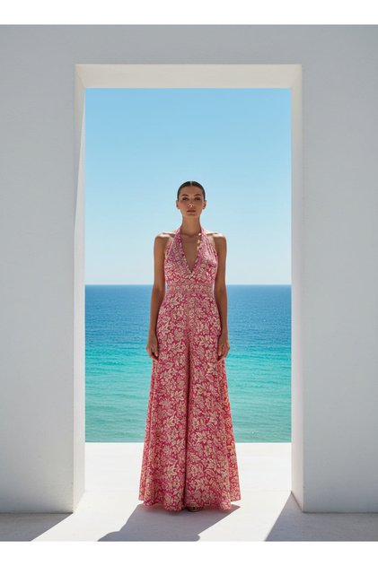 Pembe Yaprak Desenli Tulum