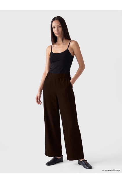 Lcwaikiki Classic Burgundy Wide Leg Women's Trousers with Elastic Waist