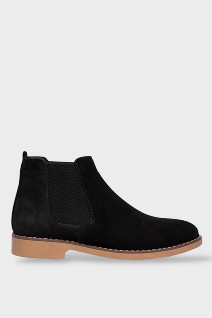 Men's Suede Chelsea Genuine Leather Boots Black - Tan