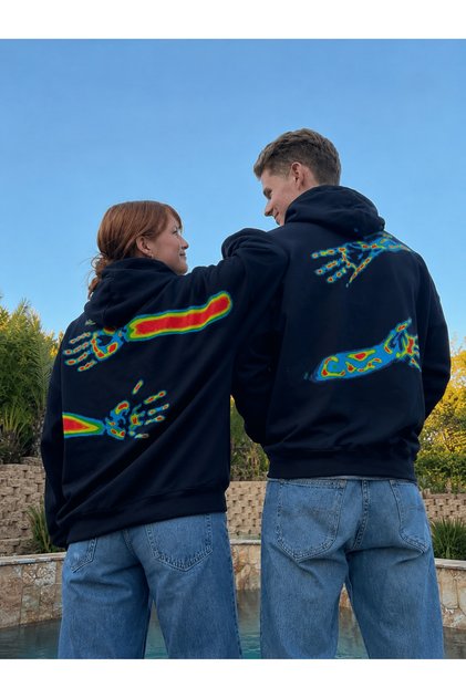 Lover - Friend Couple Combination Hugging Hands Back Printed Special Design Hooded Sweatshirt Set of 2