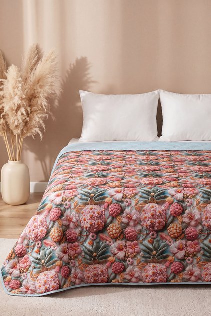 Tropical Flowers 5D Multi-Purpose Double Printed Pique & Bedspread 200X220 cm