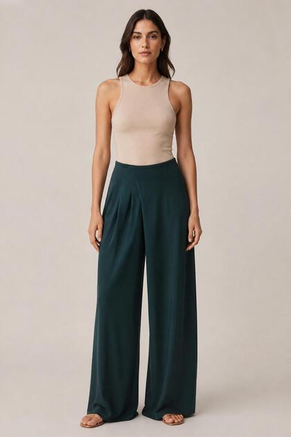 Asymmetrical Waist Relaxed Fit Wide Leg Pants