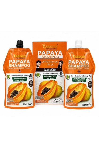 Yardlie Papaya Ammonia-Free Hair Color Shampoo - Dark Brown, 2 x 500ml (1000ml)