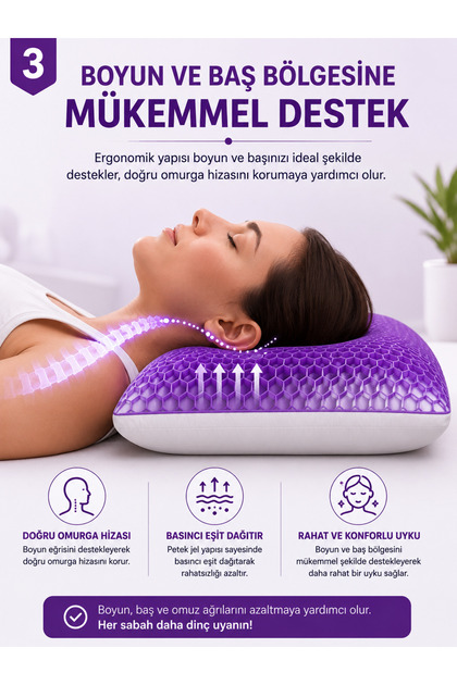 Ortopedik Petek Jel Flex Yastık 40x60 cm | Serinletici Nefes Alan Jel Yastık | Boyun ve Baş Destekli