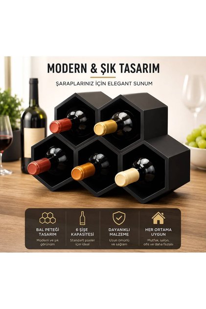 Modern Yatay Tasarım 5 Hazneli Şarap Şişe Stant Organizer
