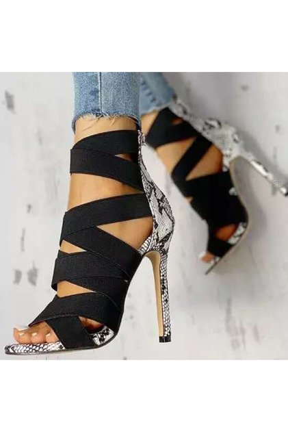 High Heel Sandals with Elastic Ankle Strap