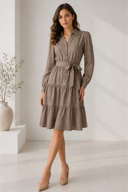 Ro26-73(2) - Rochie de damă gri taupe