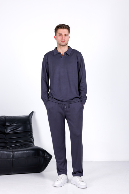 Men's relaxed fit polo collar cotton zippered hidden pocket set