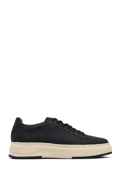 Men's Black Lace-Up Thick-Soled Leather Sneaker Wm740010Df