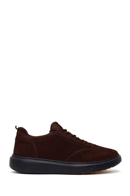 Men's Brown Lace-Up Thick Soled Nubuck Leather Sneaker Wm630002Dn