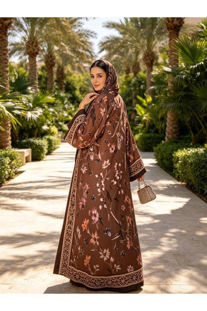 Printed Open Abaya with Hijab