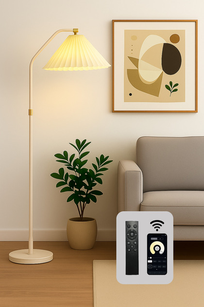 Modern White Arc Floor Lamp, 12W LED, E27, App & Remote Control, 3-Colour Dimmable, 156 × 30 cm
