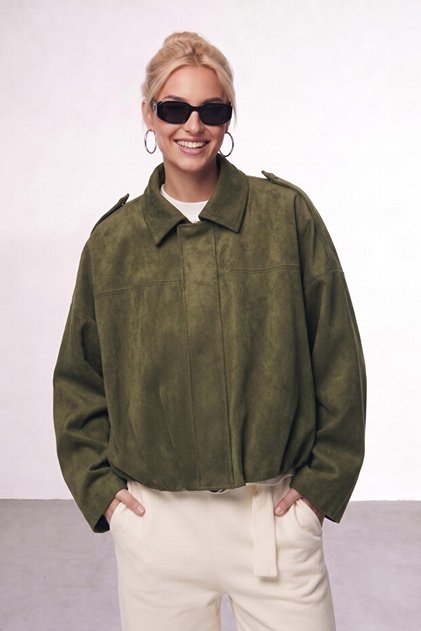 Yeni Sezon Kadın Oversize Bomber Bej Deri Süet Ceket