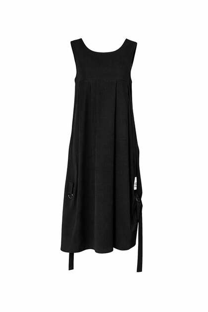Black Backless Midi Dress with Gathered Detail 19102