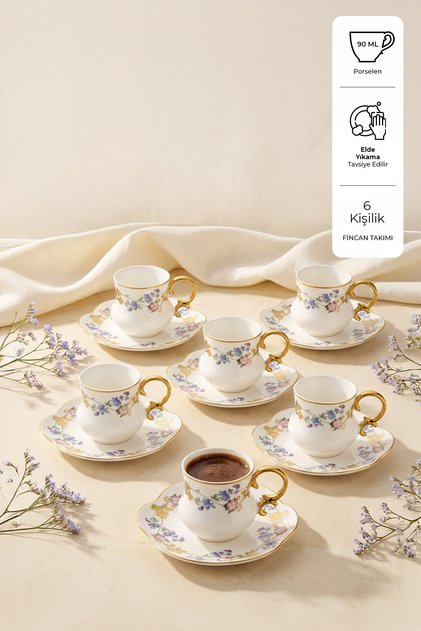İlkbahar 6 Kişilik Kahve Fincan Takımı 90 ml